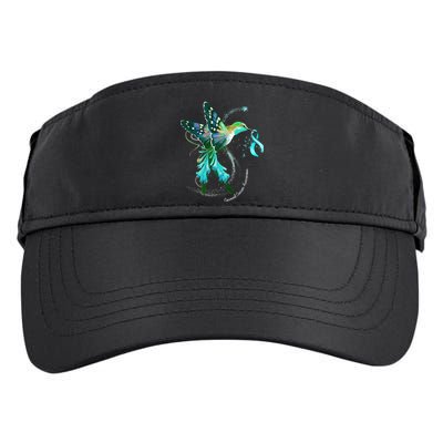 Hummingbird Holding Teal Ribbon Cervical Cancer Awareness Adult Drive Performance Visor