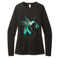 Hummingbird Holding Teal Ribbon Cervical Cancer Awareness Womens CVC Long Sleeve Shirt