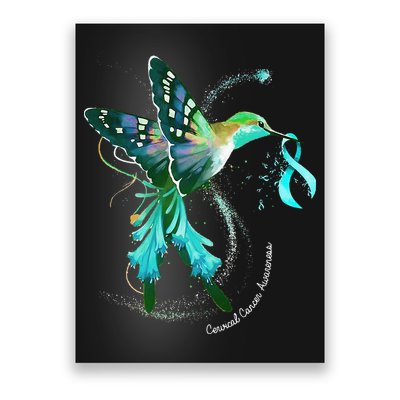 Hummingbird Holding Teal Ribbon Cervical Cancer Awareness Poster