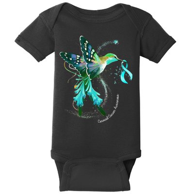 Hummingbird Holding Teal Ribbon Cervical Cancer Awareness Baby Bodysuit