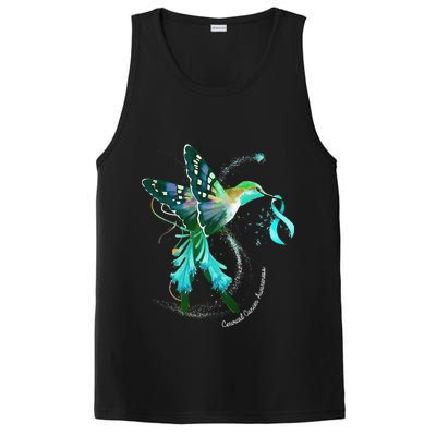 Hummingbird Holding Teal Ribbon Cervical Cancer Awareness PosiCharge Competitor Tank