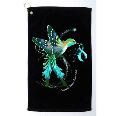 Hummingbird Holding Teal Ribbon Cervical Cancer Awareness Golf Towel