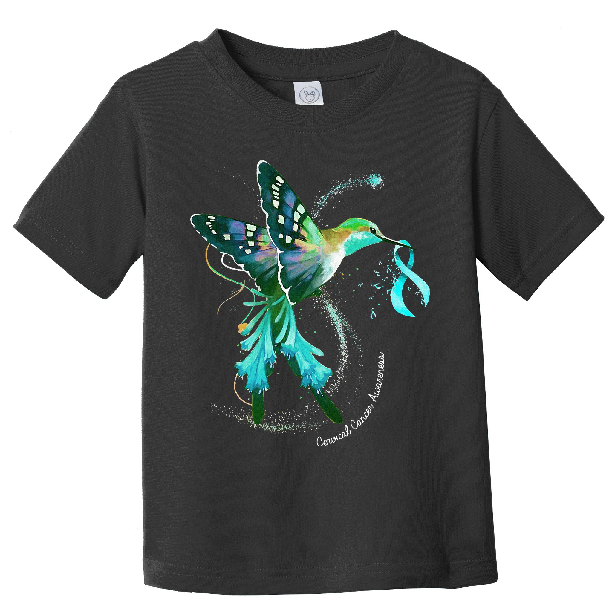 Hummingbird Holding Teal Ribbon Cervical Cancer Awareness Toddler T-Shirt