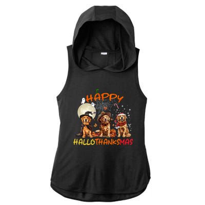 Happy Halloween Thanksgiving Christmas Golden Retriever Xmas Funny Gift Ladies PosiCharge Tri-Blend Wicking Draft Hoodie Tank