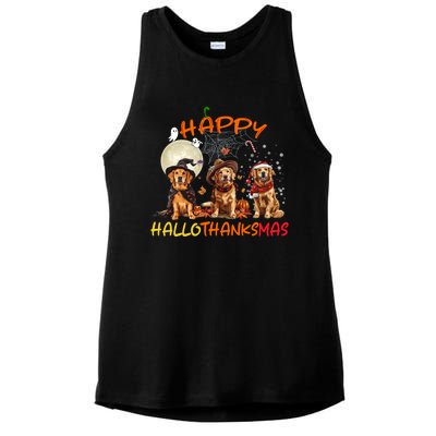 Happy Halloween Thanksgiving Christmas Golden Retriever Xmas Funny Gift Ladies PosiCharge Tri-Blend Wicking Tank