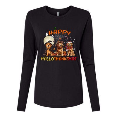 Happy Halloween Thanksgiving Christmas Golden Retriever Xmas Funny Gift Womens Cotton Relaxed Long Sleeve T-Shirt