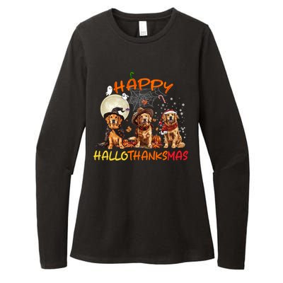 Happy Halloween Thanksgiving Christmas Golden Retriever Xmas Funny Gift Womens CVC Long Sleeve Shirt