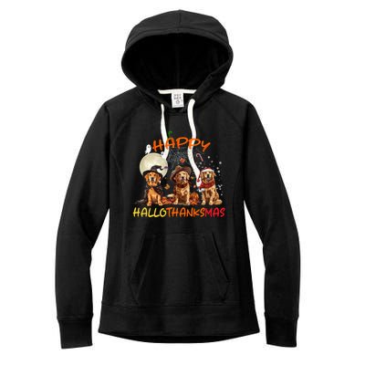 Happy Halloween Thanksgiving Christmas Golden Retriever Xmas Funny Gift Women's Fleece Hoodie