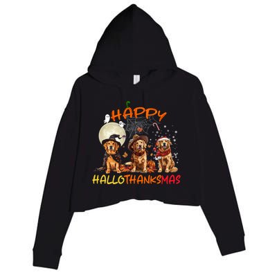 Happy Halloween Thanksgiving Christmas Golden Retriever Xmas Funny Gift Crop Fleece Hoodie