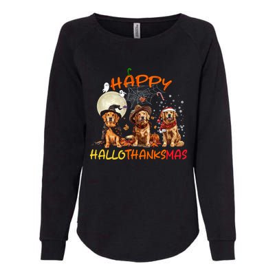 Happy Halloween Thanksgiving Christmas Golden Retriever Xmas Funny Gift Womens California Wash Sweatshirt