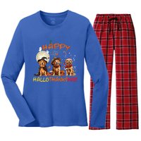 Happy Halloween Thanksgiving Christmas Golden Retriever Xmas Funny Gift Women's Long Sleeve Flannel Pajama Set 