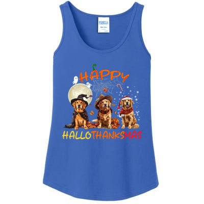 Happy Halloween Thanksgiving Christmas Golden Retriever Xmas Funny Gift Ladies Essential Tank