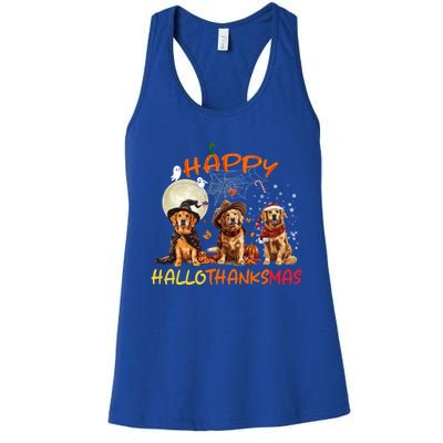 Happy Halloween Thanksgiving Christmas Golden Retriever Xmas Funny Gift Women's Racerback Tank