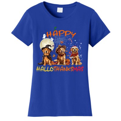 Happy Halloween Thanksgiving Christmas Golden Retriever Xmas Funny Gift Women's T-Shirt