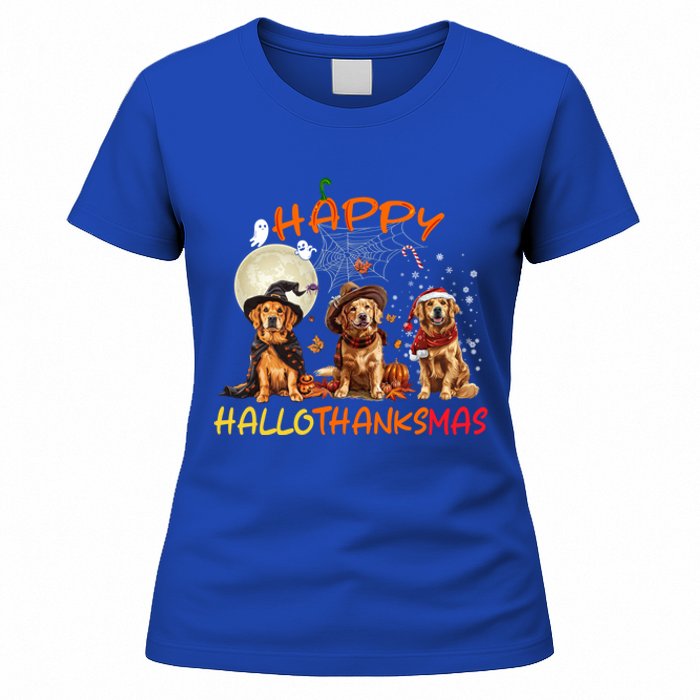 Happy Halloween Thanksgiving Christmas Golden Retriever Xmas Funny Gift Women's T-Shirt