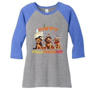 Happy Halloween Thanksgiving Christmas Golden Retriever Xmas Funny Gift Women's Tri-Blend 3/4-Sleeve Raglan Shirt