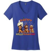 Happy Halloween Thanksgiving Christmas Golden Retriever Xmas Funny Gift Women's V-Neck T-Shirt