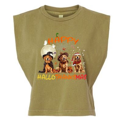 Happy Halloween Thanksgiving Christmas Golden Retriever Xmas Funny Gift Garment-Dyed Women's Muscle Tee