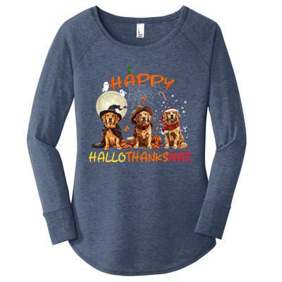 Happy Halloween Thanksgiving Christmas Golden Retriever Xmas Funny Gift Women's Perfect Tri Tunic Long Sleeve Shirt