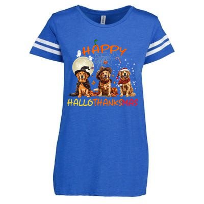 Happy Halloween Thanksgiving Christmas Golden Retriever Xmas Funny Gift Enza Ladies Jersey Football T-Shirt