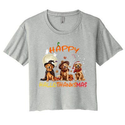 Happy Halloween Thanksgiving Christmas Golden Retriever Xmas Funny Gift Women's Crop Top Tee