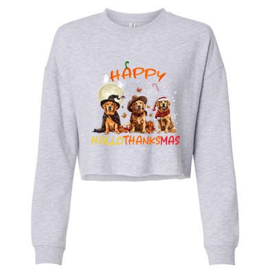 Happy Halloween Thanksgiving Christmas Golden Retriever Xmas Funny Gift Cropped Pullover Crew