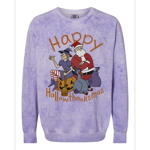 Happy Hallothanksmas Thanksgiving Christmas Santa Claus Xmas Colorblast Crewneck Sweatshirt