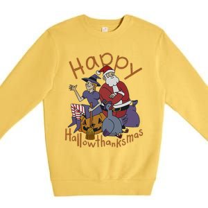 Happy Hallothanksmas Thanksgiving Christmas Santa Claus Xmas Premium Crewneck Sweatshirt