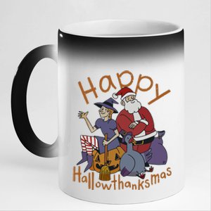 Happy Hallothanksmas Thanksgiving Christmas Santa Claus Xmas 11oz Black Color Changing Mug