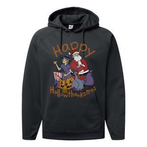 Happy Hallothanksmas Thanksgiving Christmas Santa Claus Xmas Performance Fleece Hoodie