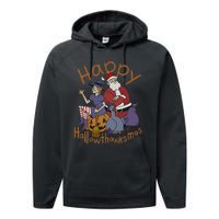 Happy Hallothanksmas Thanksgiving Christmas Santa Claus Xmas Performance Fleece Hoodie