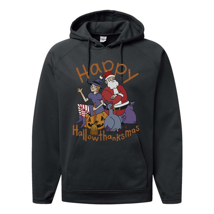 Happy Hallothanksmas Thanksgiving Christmas Santa Claus Xmas Performance Fleece Hoodie