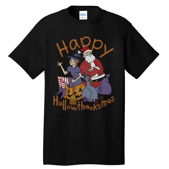 Happy Hallothanksmas Thanksgiving Christmas Santa Claus Xmas Tall T-Shirt