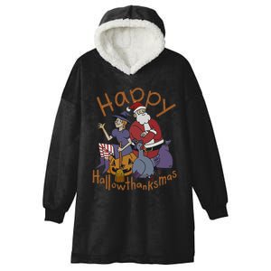 Happy Hallothanksmas Thanksgiving Christmas Santa Claus Xmas Hooded Wearable Blanket