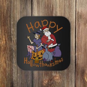 Happy Hallothanksmas Thanksgiving Christmas Santa Claus Xmas Coaster