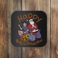 Happy Hallothanksmas Thanksgiving Christmas Santa Claus Xmas Coaster