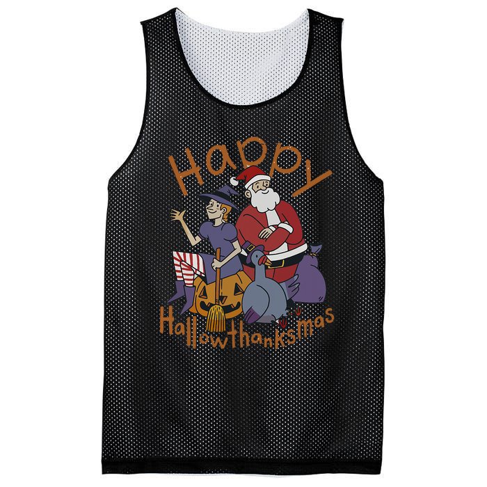 Happy Hallothanksmas Thanksgiving Christmas Santa Claus Xmas Mesh Reversible Basketball Jersey Tank