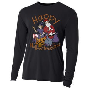 Happy Hallothanksmas Thanksgiving Christmas Santa Claus Xmas Cooling Performance Long Sleeve Crew