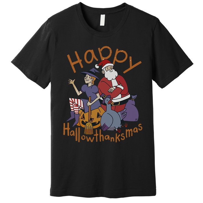 Happy Hallothanksmas Thanksgiving Christmas Santa Claus Xmas Premium T-Shirt