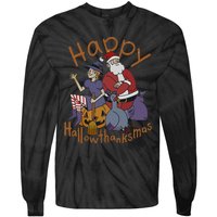 Happy Hallothanksmas Thanksgiving Christmas Santa Claus Xmas Tie-Dye Long Sleeve Shirt