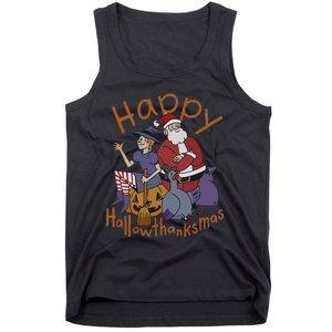 Happy Hallothanksmas Thanksgiving Christmas Santa Claus Xmas Tank Top