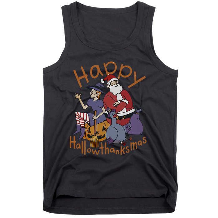 Happy Hallothanksmas Thanksgiving Christmas Santa Claus Xmas Tank Top