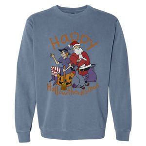 Happy Hallothanksmas Thanksgiving Christmas Santa Claus Xmas Garment-Dyed Sweatshirt