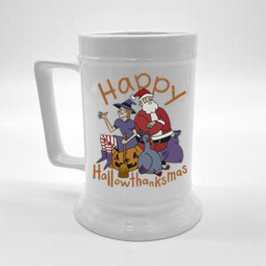 Happy Hallothanksmas Thanksgiving Christmas Santa Claus Xmas Beer Stein