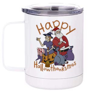 Happy Hallothanksmas Thanksgiving Christmas Santa Claus Xmas 12 oz Stainless Steel Tumbler Cup