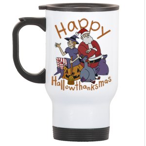 Happy Hallothanksmas Thanksgiving Christmas Santa Claus Xmas Stainless Steel Travel Mug