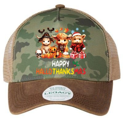 Happy Halloween Thanksgiving Christmas Highland Cow Holiday Legacy Tie Dye Trucker Hat