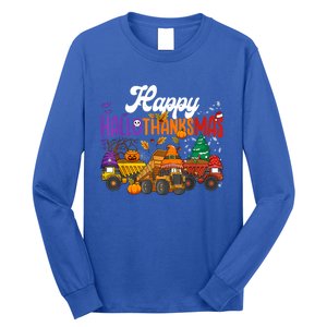 Hallothanksmas Halloween Thanksgiving Christmas Dump Truck Cute Gift Long Sleeve Shirt