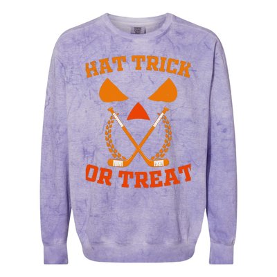 Hockey Hat Trick Or Treat Halloween Funny Colorblast Crewneck Sweatshirt