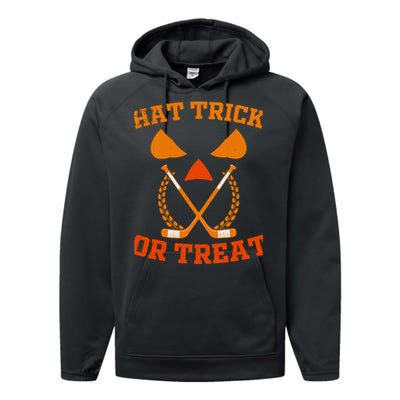 Hockey Hat Trick Or Treat Halloween Funny Performance Fleece Hoodie